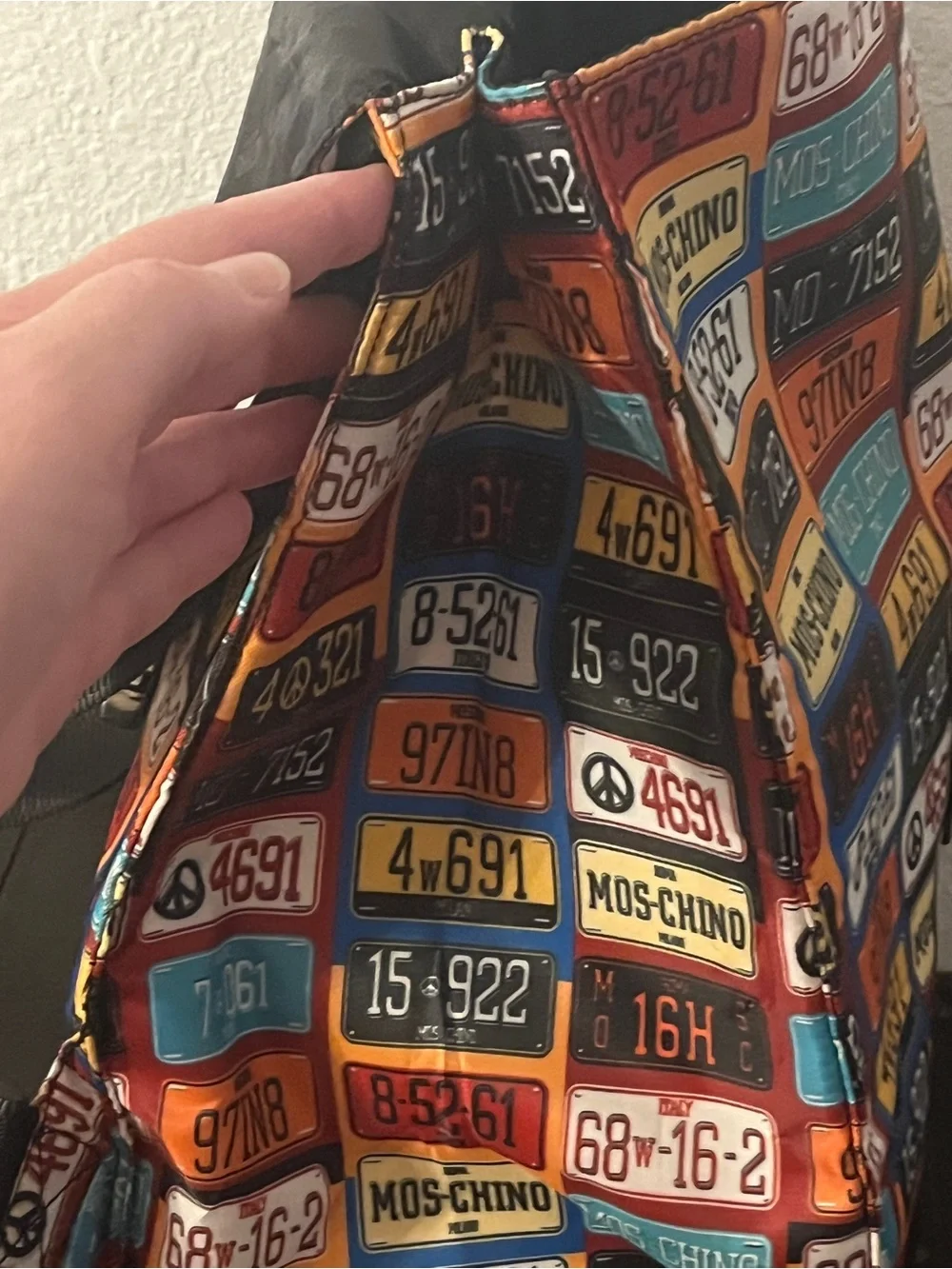 Moschino Multicolor License Plate Print Backpack in Orange, Blue, Yellow, Red